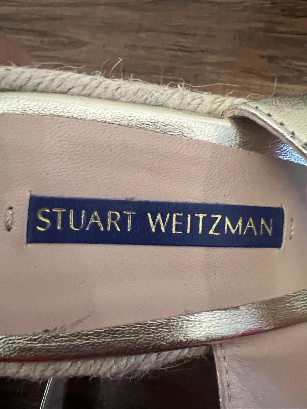 Stuart Weitzman Metallic Gold Espadrille Wedge Sandals - Picture 2 of 6